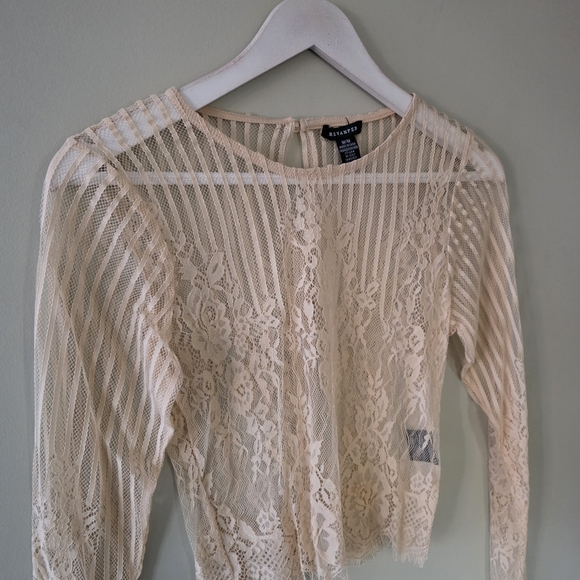 NWOT Revamped M Y2K Whimsigoth Romantic Coquette Girl Lace Mesh Crop Top - Picture 6 of 14